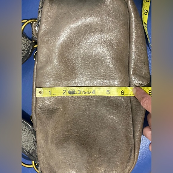 BetsyJohnson br leather/faux snakeskin trim,gold roses buttons hobo - Picture 15 of 16